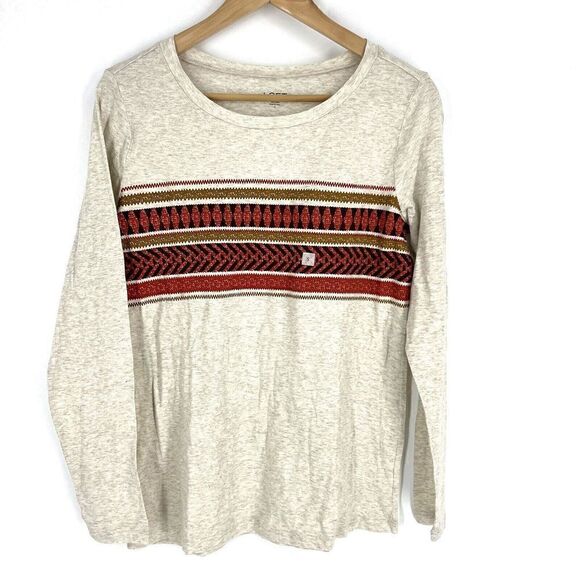 Loft Outlet T Shirt Size Small Gray Striped Long Sleeve Knit Top Crew Neck - Picture 1 of 9